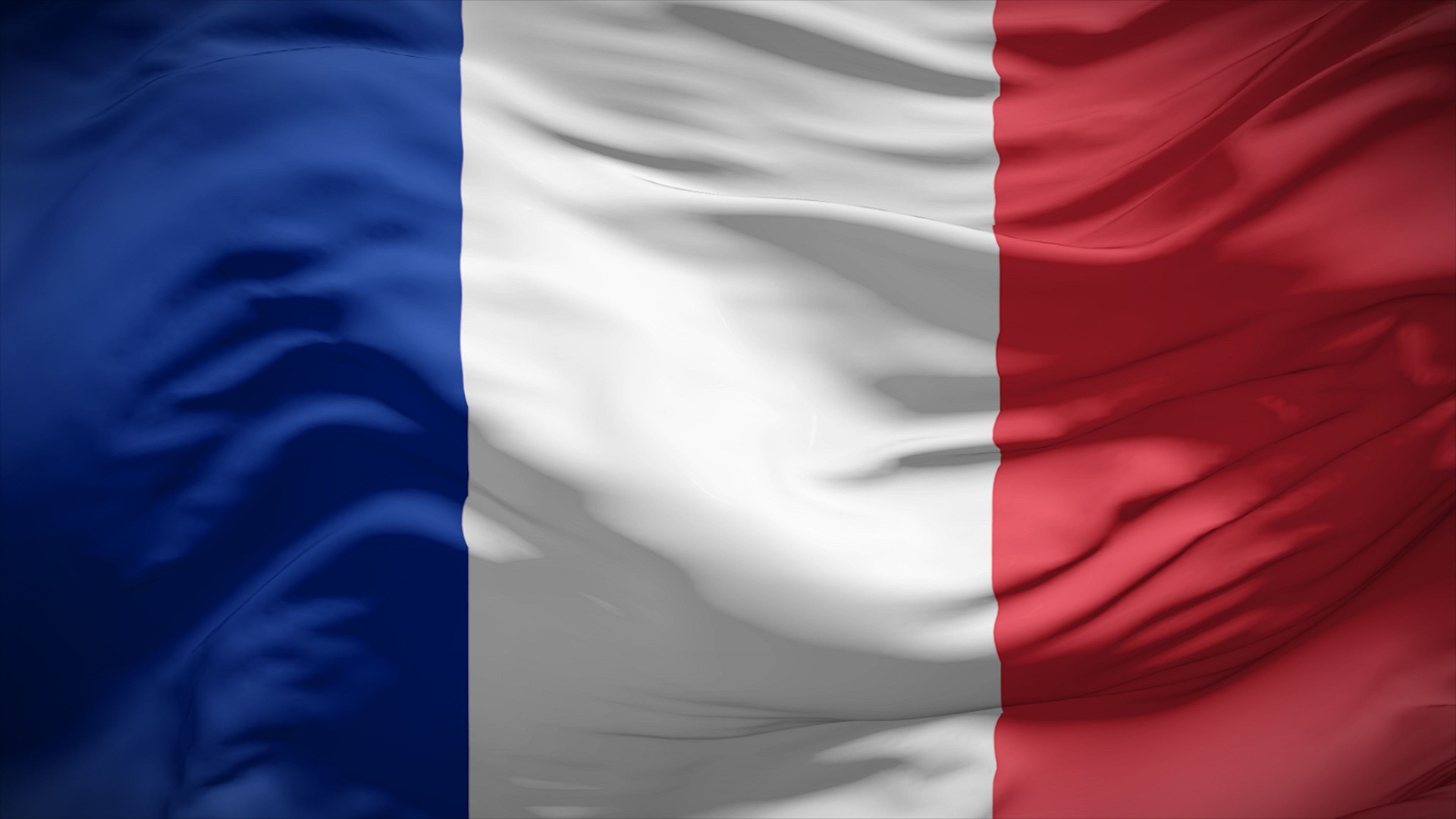 Close-up view of France National flag waving in the wind.