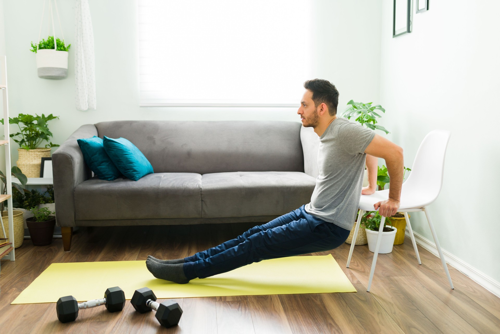 Adult man starting to exercise to keep a good mental health